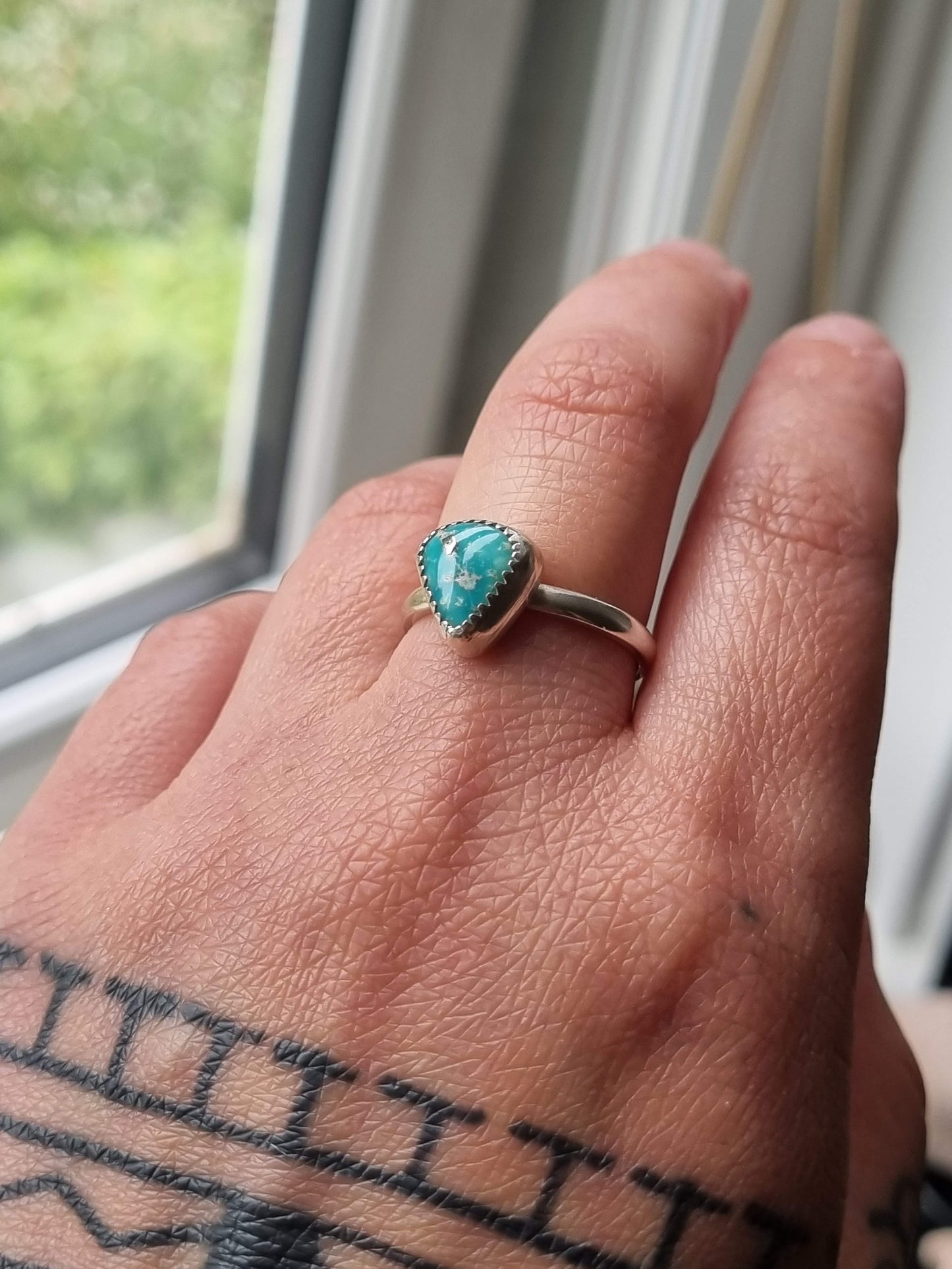 Natural turquoise stacker ring- UK size P (US 7 1/2)