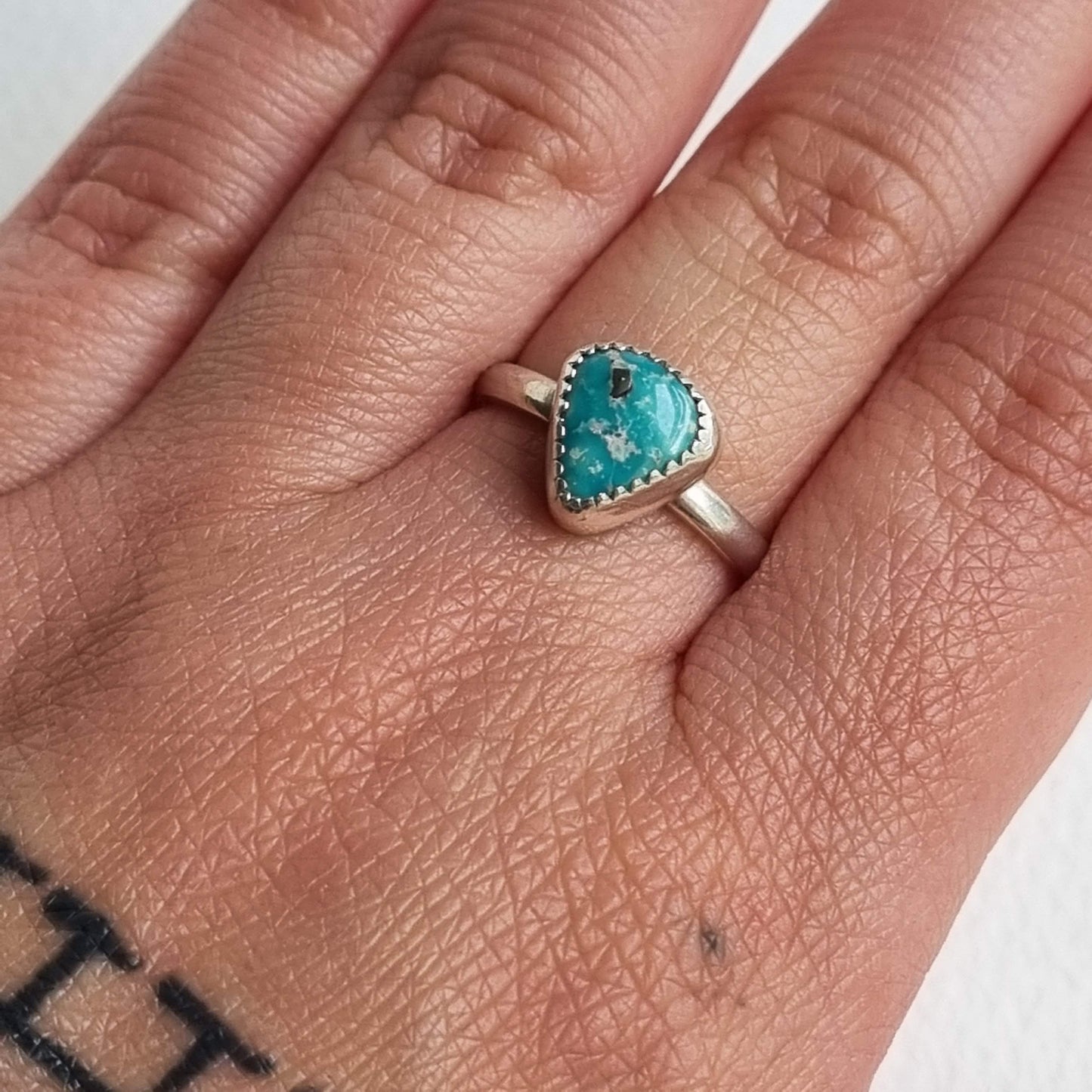 Natural turquoise stacker ring- UK size P (US 7 1/2)