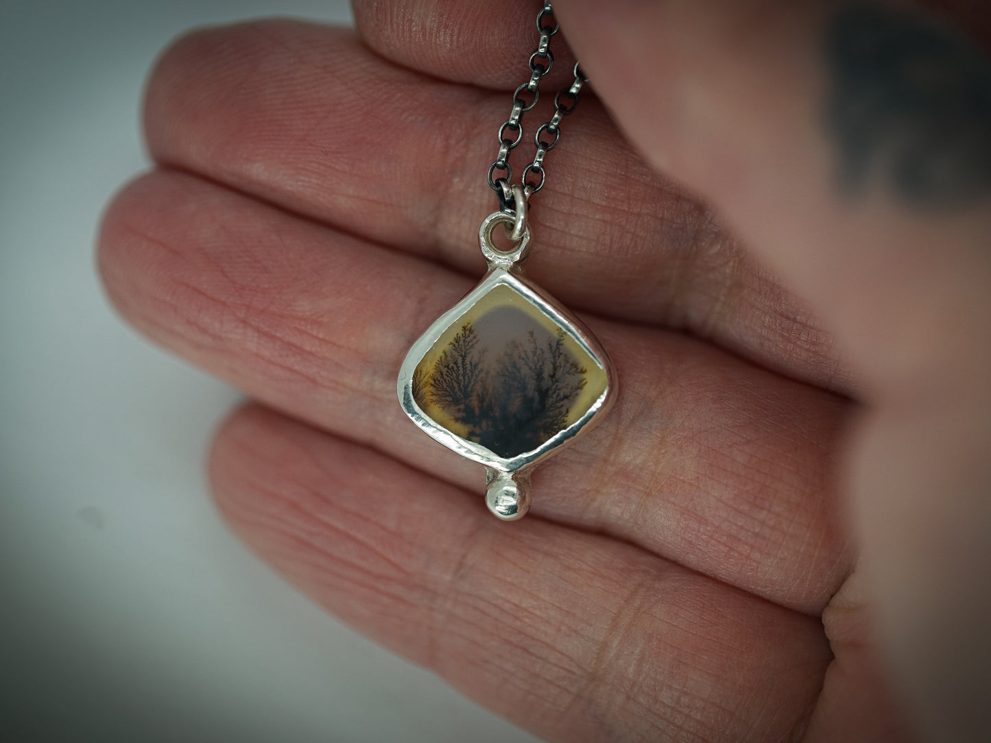 Dendritic Agate teardrop pendant